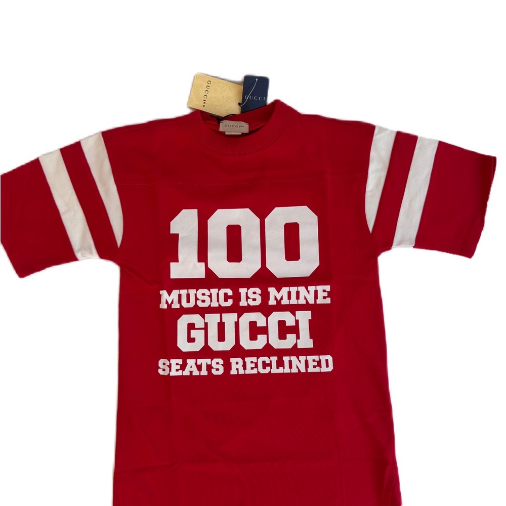 Gucci Kids Red Tee with Bold White Graphic Print Unisex Size 6